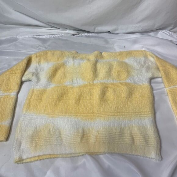 Lumiere Fuzzy sweater V-neck tie died print sweater SZ L yellow/white- - Picture 6 of 12